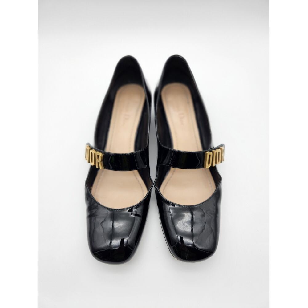 DIOR Baby D Mary Jane Ballet Pumps Black Patent Leather Gold Logo sz 39.5 - Picture 2 of 14